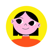 An illustration of a young person with light pink skin, black hair, and freckles, wearing an orange top, smiling confidently against a bright yellow circular background. Used as a decorative representation of an auditor.