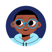 An illustration of a young person with dark skin, short hair, and large blue-rimmed glasses, wearing a light blue hoodie, set against a dark blue circular background. Used as a decorative representation of a City Council person.