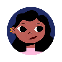 An illustration of a young person with dark brown skin and long wavy black hair, wearing a light pink top and gold hoop earrings, set against a dark blue circular background. Used as a decorative representation of a county commissioner.