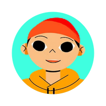 An illustration of a young person with light tan skin, wearing a red beanie and an orange hoodie, smiling against a bright teal circular background. Used as a decorative representation of a library board member.