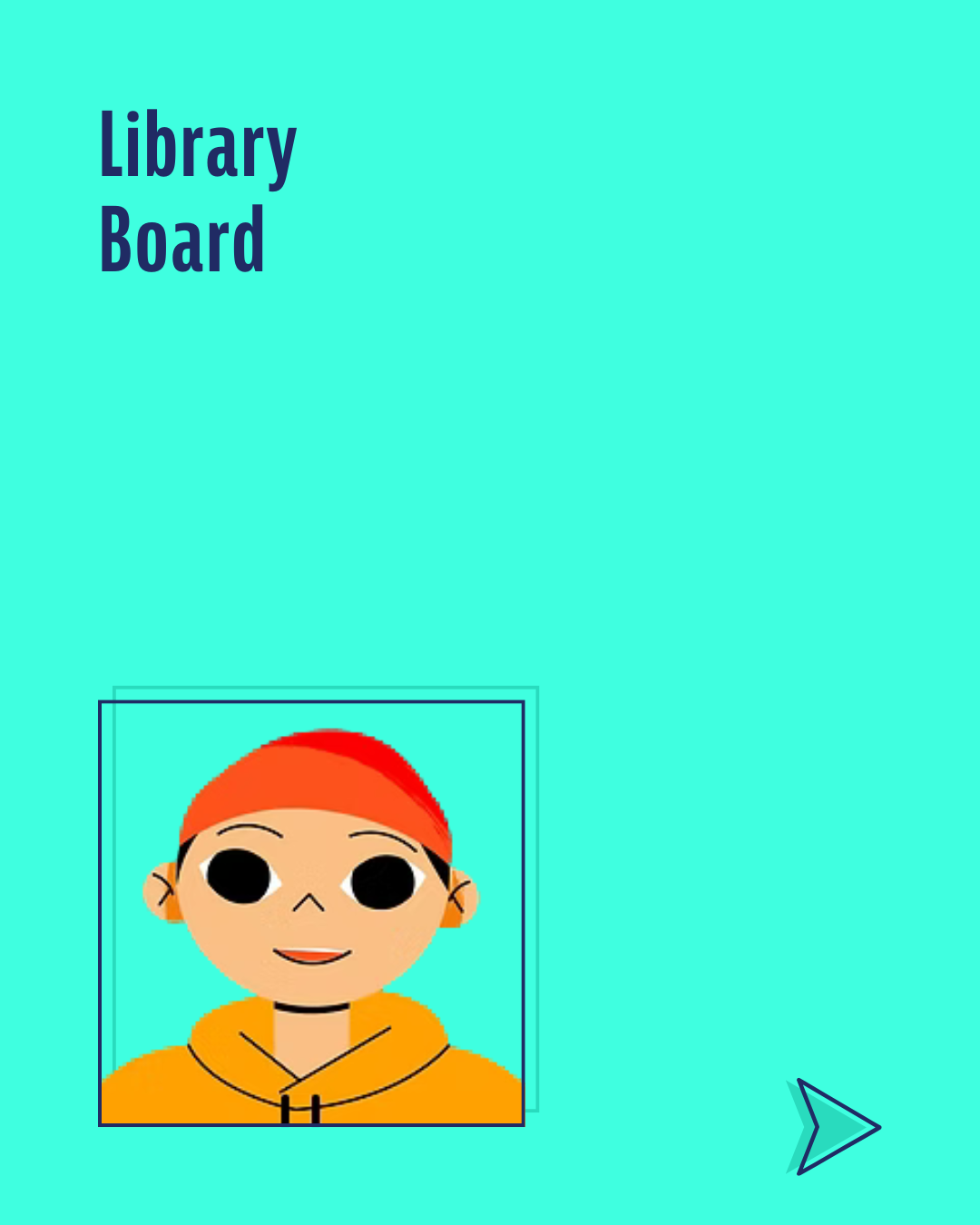 An illustration of a young person with light tan skin, wearing a red beanie and an orange hoodie. Used to represent library board service in local office.