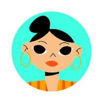 An illustration of a young person with tan skin, black hair styled in a top bun, wearing large gold hoop earrings, a black choker, and an orange-striped outfit, set against a bright teal circular background. Used as a decorative representation of a mayor.