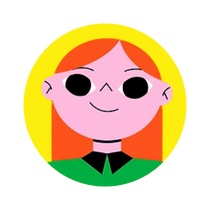 An illustration of a young person with light pink skin, long red hair, and a green top with a black collar, smiling against a bright yellow circular background. Used as a decorative representation of a school board member.