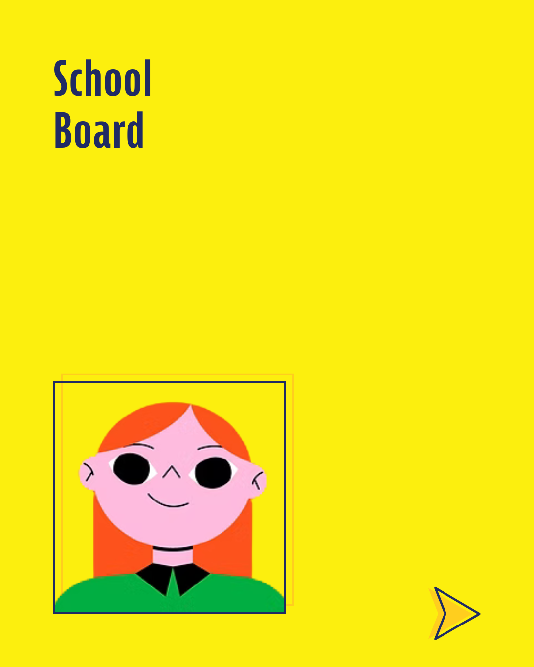 An illustration of a young person with light pink skin and long red hair, wearing a green top with a black collar. Used to represent school board service in local office.